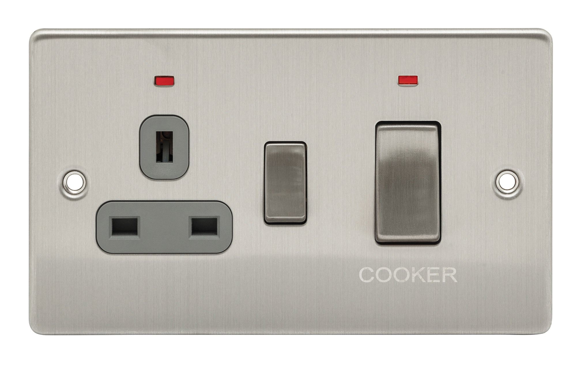 Niglon D-CC45DPN-BCM 2 Gang 45A DP Cooker Control Unit with Neon Brushed Chrome Grey Insert