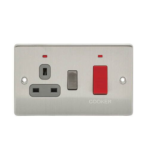 Niglon D-CC45DPN-BCG 2 Gang 45A DP Cooker Control Unit with Neon Brushed Chrome Grey Insert