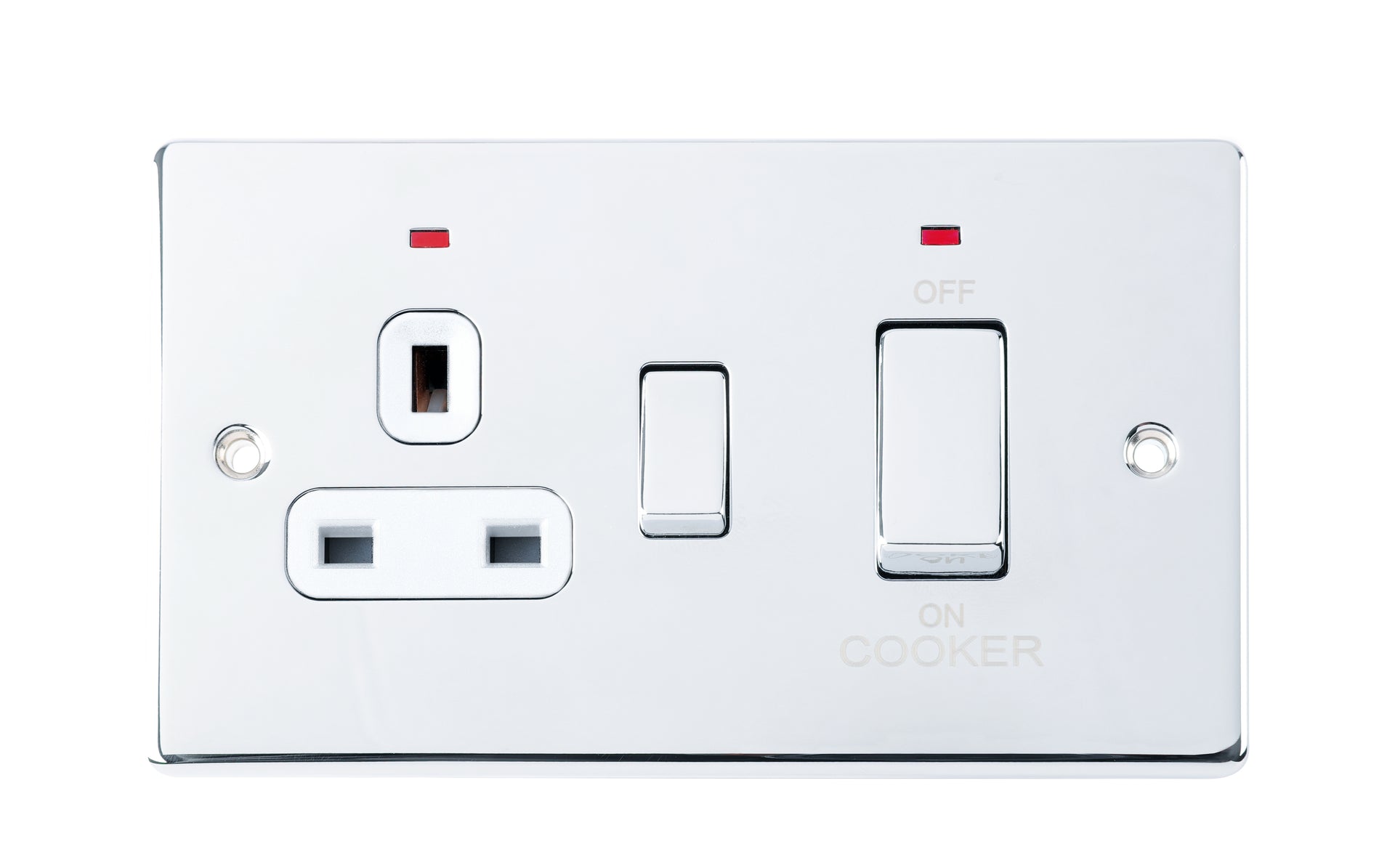 Niglon D-CC45DPN-PCM 2 Gang 45A DP Cooker Control Unit with Neon Polished Chrome White Insert