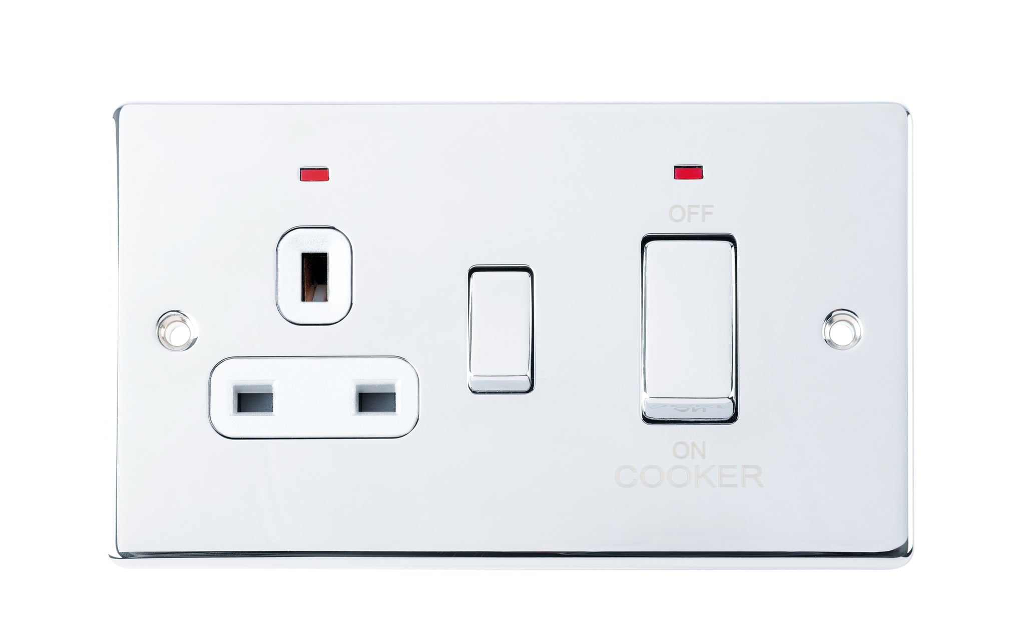 Niglon D-CC45DPN-PCM 2 Gang 45A DP Cooker Control Unit with Neon Polished Chrome White Insert