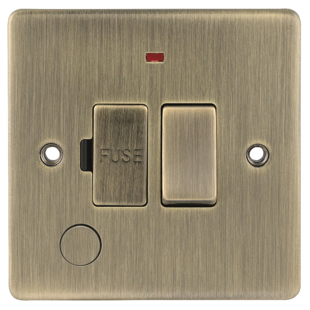 Niglon D-FS13DPFN-ABM 13A Switched Spur with Neon and Flex Outlet Antique Brass