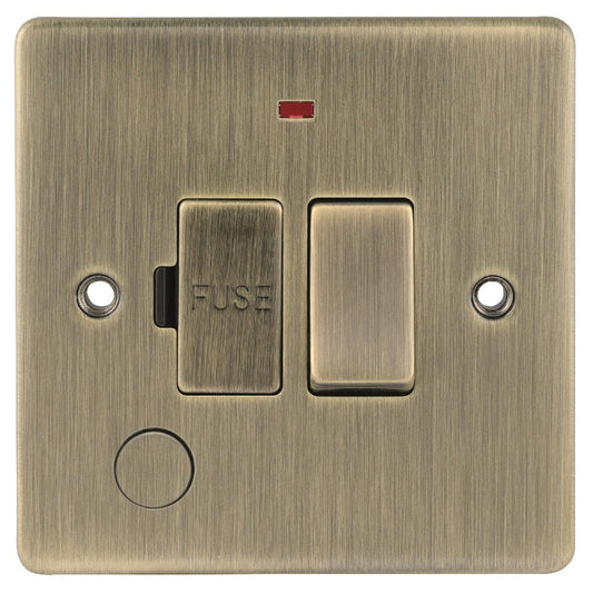 Niglon D-FS13DPFN-ABM 13A Switched Spur with Neon and Flex Outlet Antique Brass