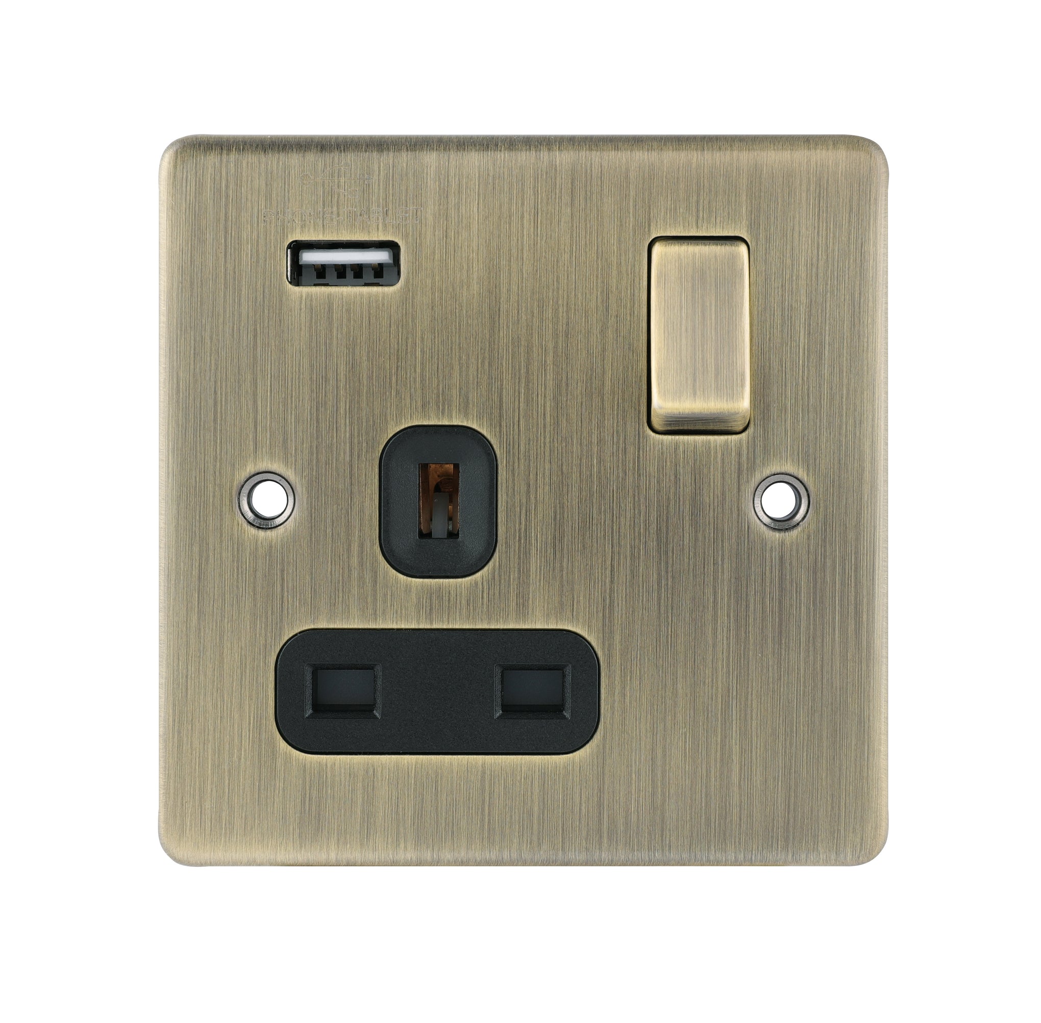 Niglon D-S131USB-ABB 1 Gang 13A 2.1A Switched USB Socket Antique Brass