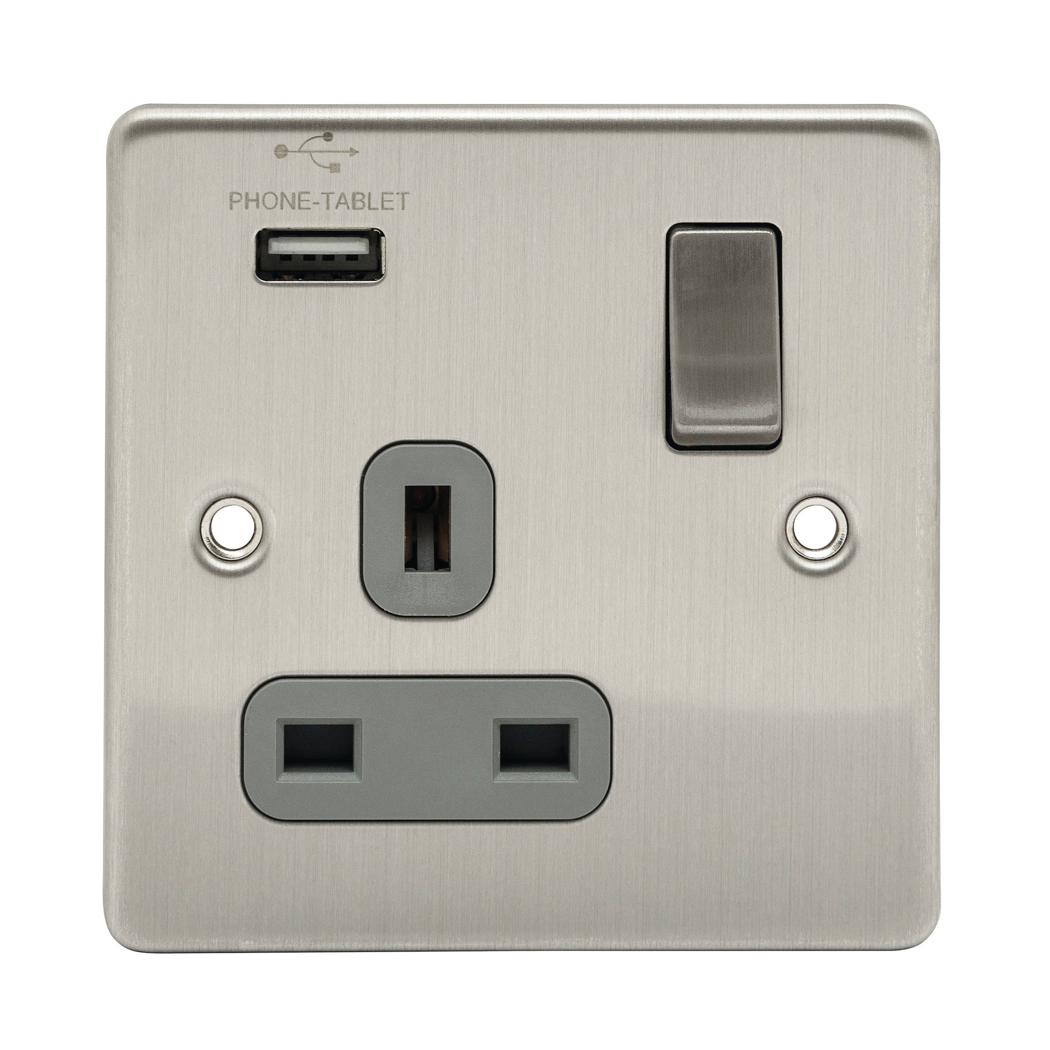 Niglon D-S131USB-BCG 1 Gang 13A 2.1A Switched USB Socket Brushed Chrome Grey Insert