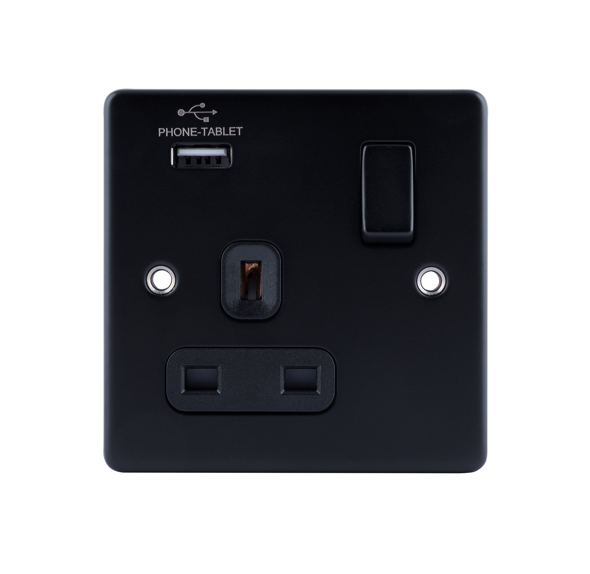 Niglon D-S131USB-MBB 1 Gang 13A 2.1A Switched USB Socket Matt Black