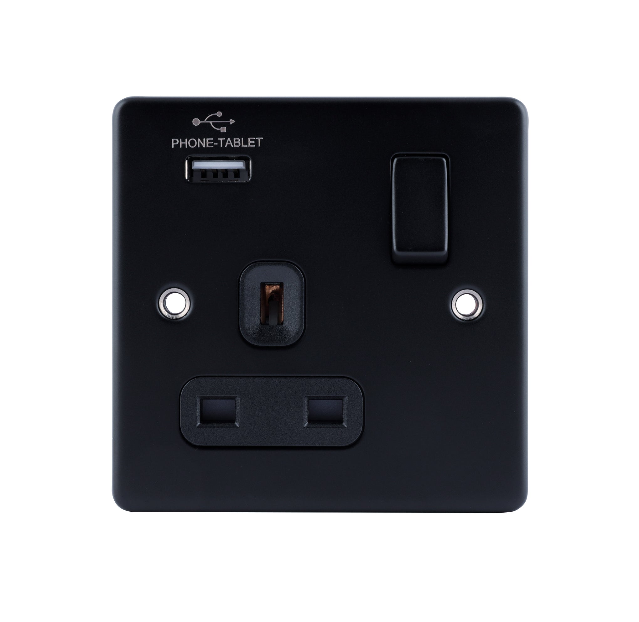 Niglon D-S131USB-MBB 1 Gang 13A 2.1A Switched USB Socket Matt Black