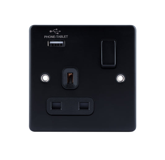 Niglon D-S131USB-MBB 1 Gang 13A 2.1A Switched USB Socket Matt Black