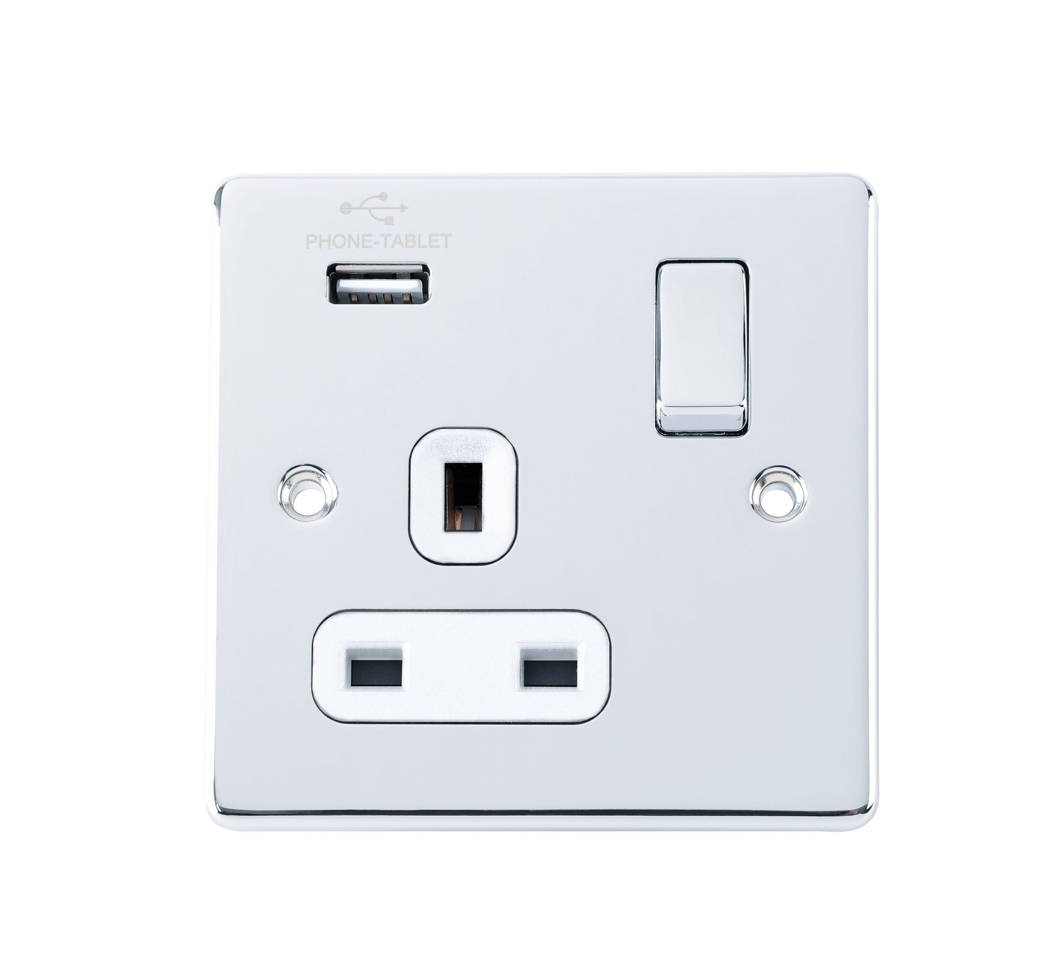 Niglon D-S131USB-PCW 1 Gang 13A 2.1A Switched USB Socket Polished Chrome White Insert