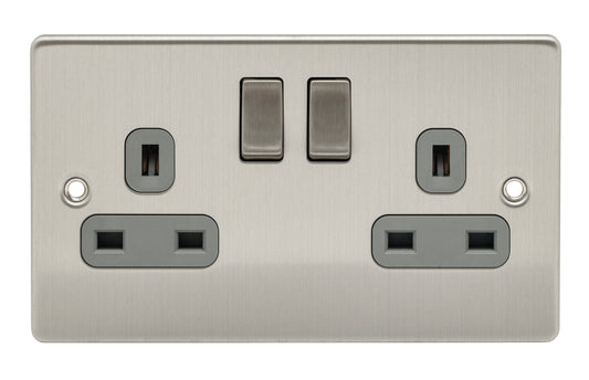 Niglon D-S132DPS-BCG 2 Gang 13A DP Switched Socket Brushed Chrome Grey Insert