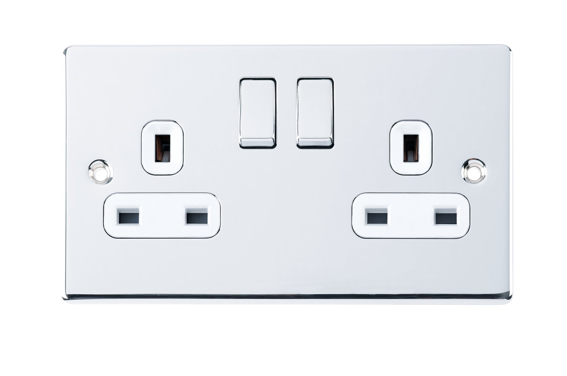 Niglon D-S132DPS-PCW 2 Gang 13A DP Switched Socket Polished Chrome White Insert