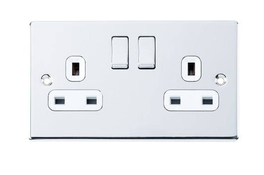 Niglon D-S132DPS-PCW 2 Gang 13A DP Switched Socket Polished Chrome White Insert