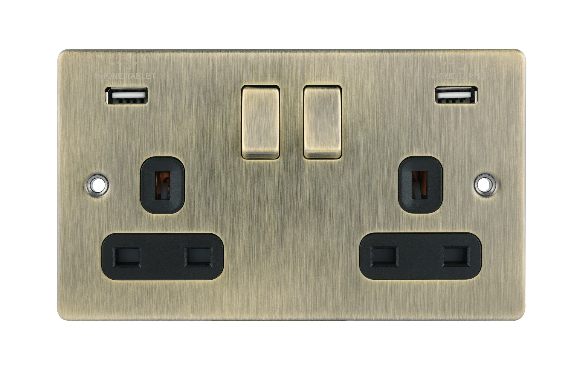 Niglon D-S132USB-ABB 2 Gang 13A 3.1A Switched USB Socket Antique Brass