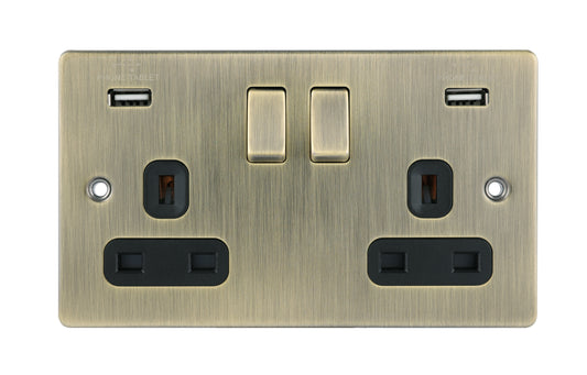 Niglon D-S132USB-ABB 2 Gang 13A 3.1A Switched USB Socket Antique Brass
