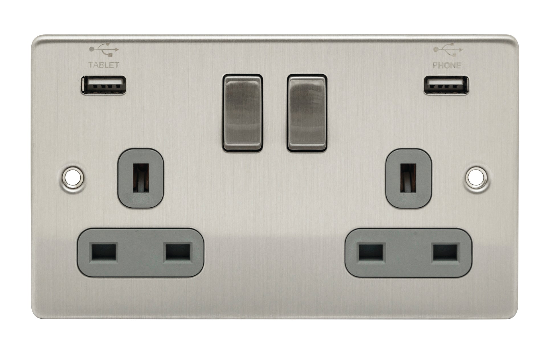 Niglon D-S132USB-BCG 2 Gang 13A 3.1A Switched USB Socket Brushed Chrome Grey Insert