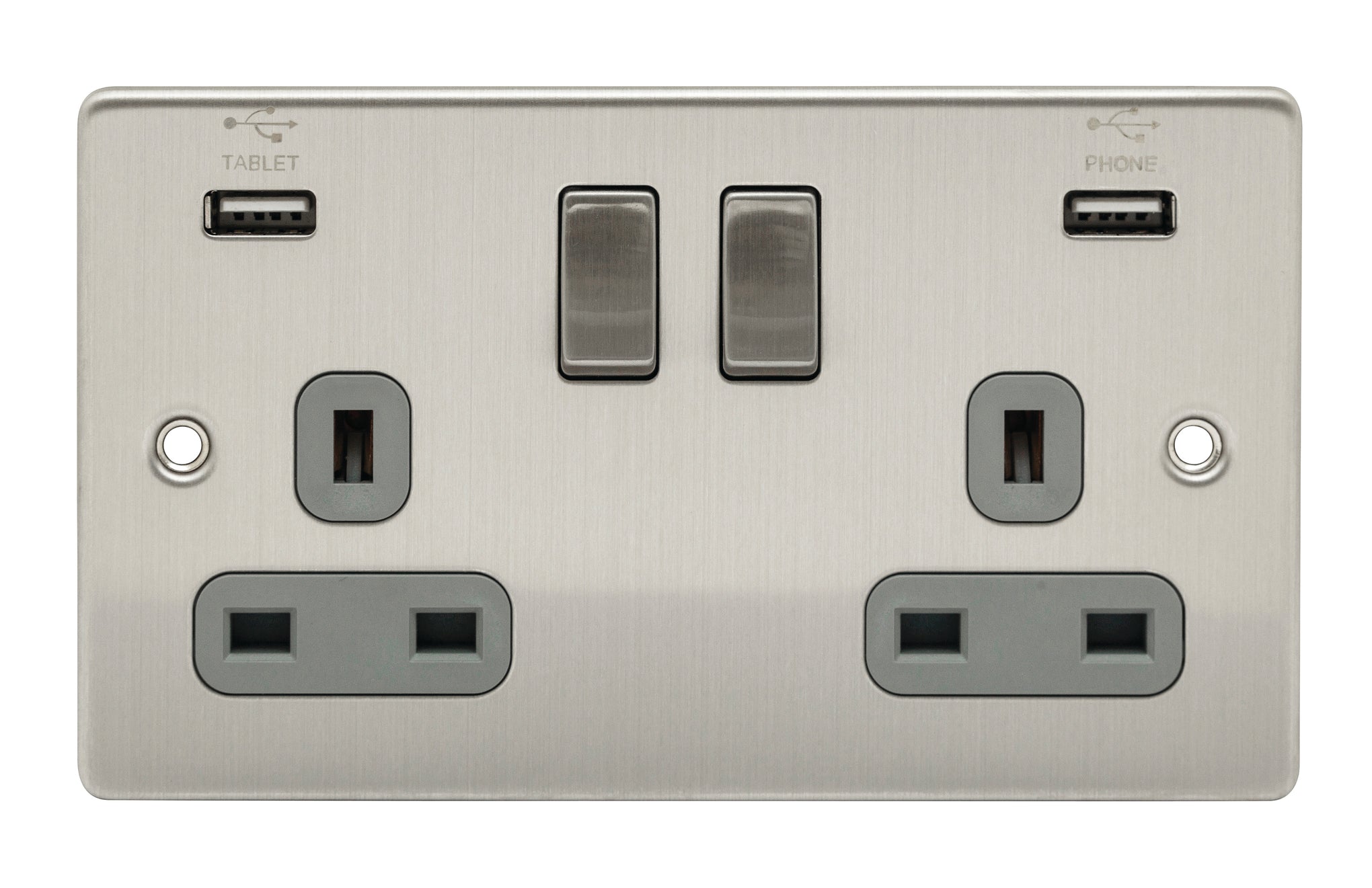 Niglon D-S132USB-BCG 2 Gang 13A 3.1A Switched USB Socket Brushed Chrome Grey Insert