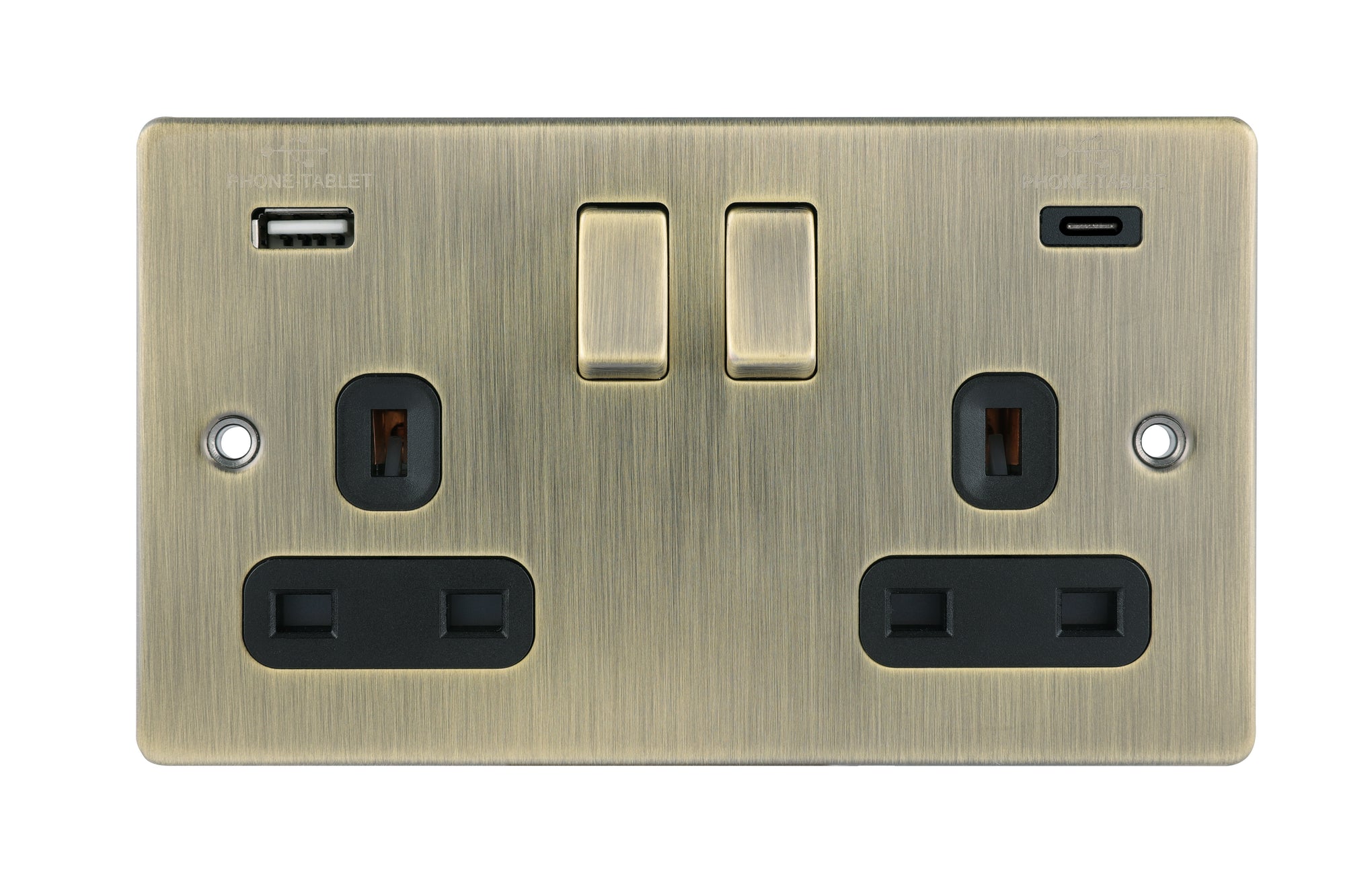 Niglon D-S132USB3C-ABB 2 Gang 13A 3.1A Type A+C Switched USB Socket Antique Brass