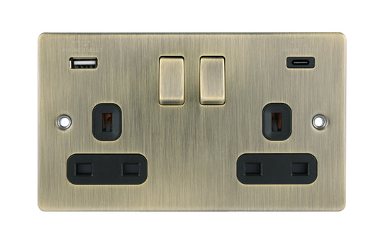 Niglon D-S132USB3C-ABB 2 Gang 13A 3.1A Type A+C Switched USB Socket Antique Brass