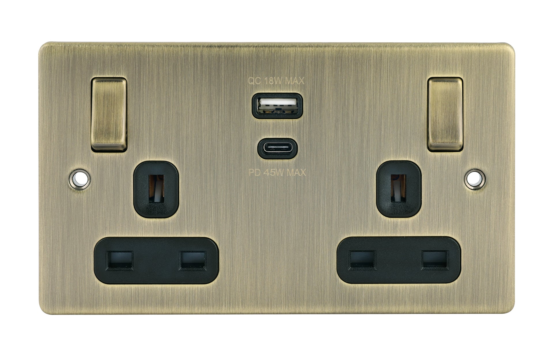Niglon D-S132USB45-ABB 2 Gang 13A 45W Type A+C Switched USB Socket Antique Brass