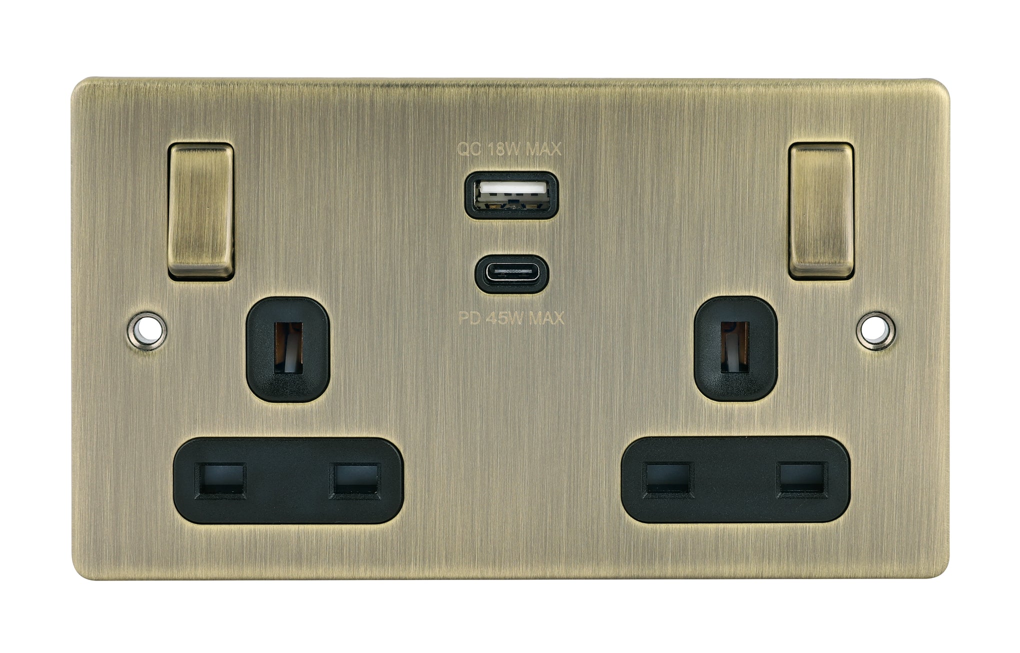 Niglon D-S132USB45-ABB 2 Gang 13A 45W Type A+C Switched USB Socket Antique Brass