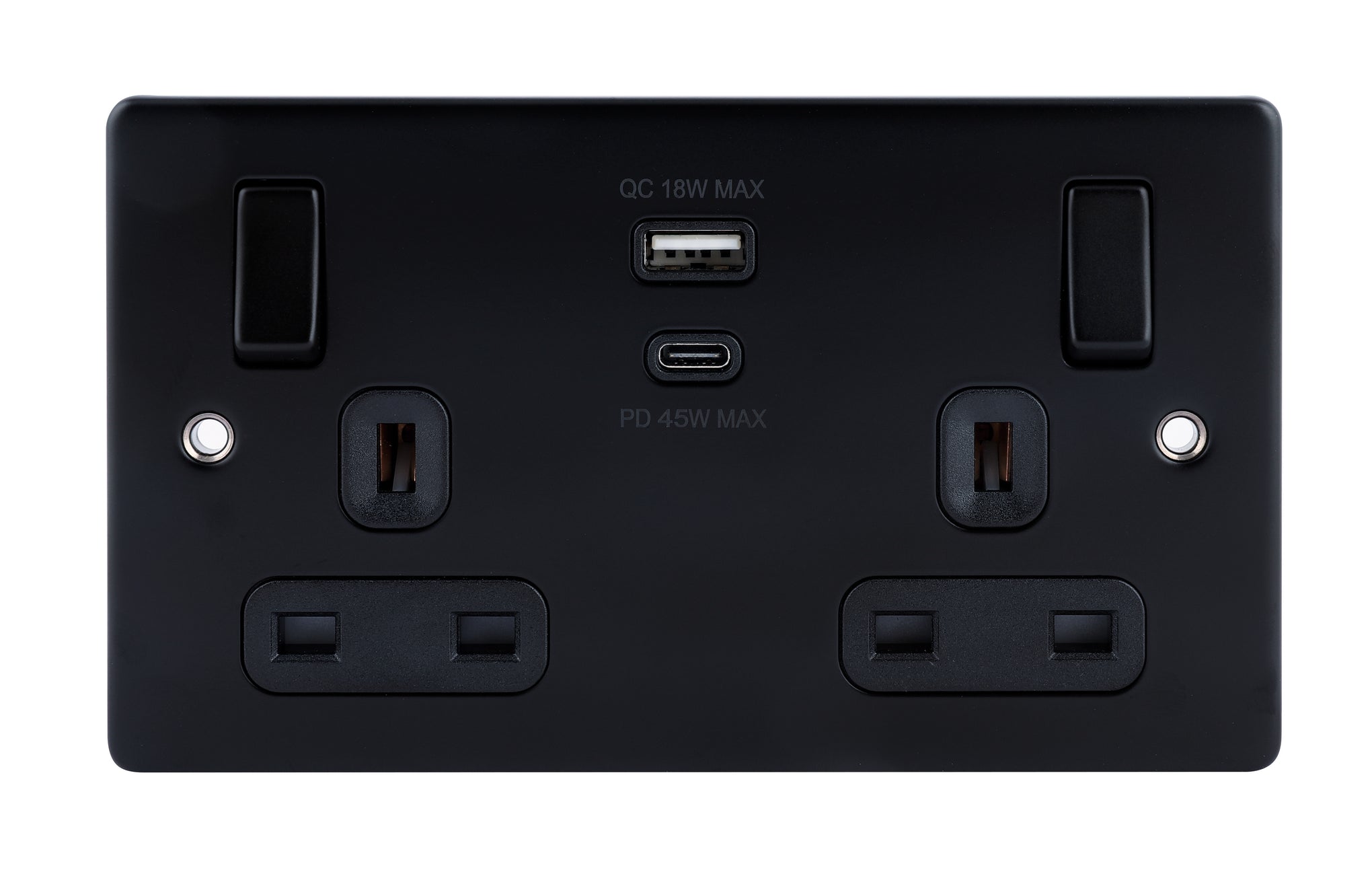 Niglon D-S132USB45-MBB 2 Gang 13A 45W Type A+C Switched USB Socket Matt Black