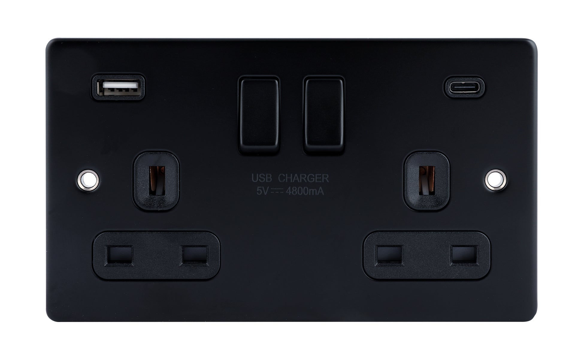 Niglon D-S132USB4C-MBB 2 Gang 13A 4.8A Type A+C Switched USB Socket Matt Black