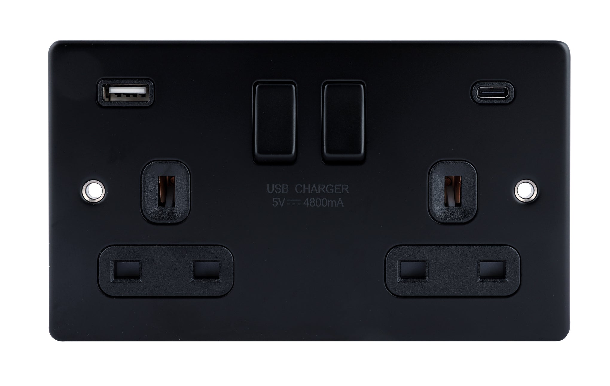 Niglon D-S132USB4C-MBB 2 Gang 13A 4.8A Type A+C Switched USB Socket Matt Black