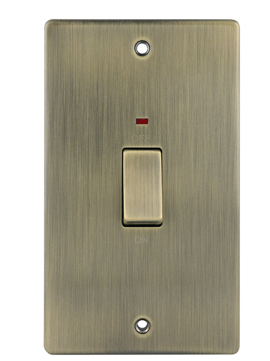 Niglon D-SP45LDPN-ABM 2 Gang 45A DP Switch with Neon Antique Brass