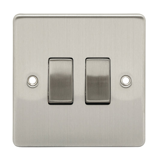 Niglon D-SP622-BCM 2 Gang 2 Way Switch Brushed Chrome