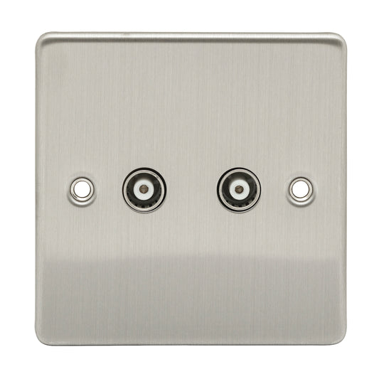 Niglon D-TV2-BCG 2 Gang TV / FM Outlet Brushed Chrome Grey Insert
