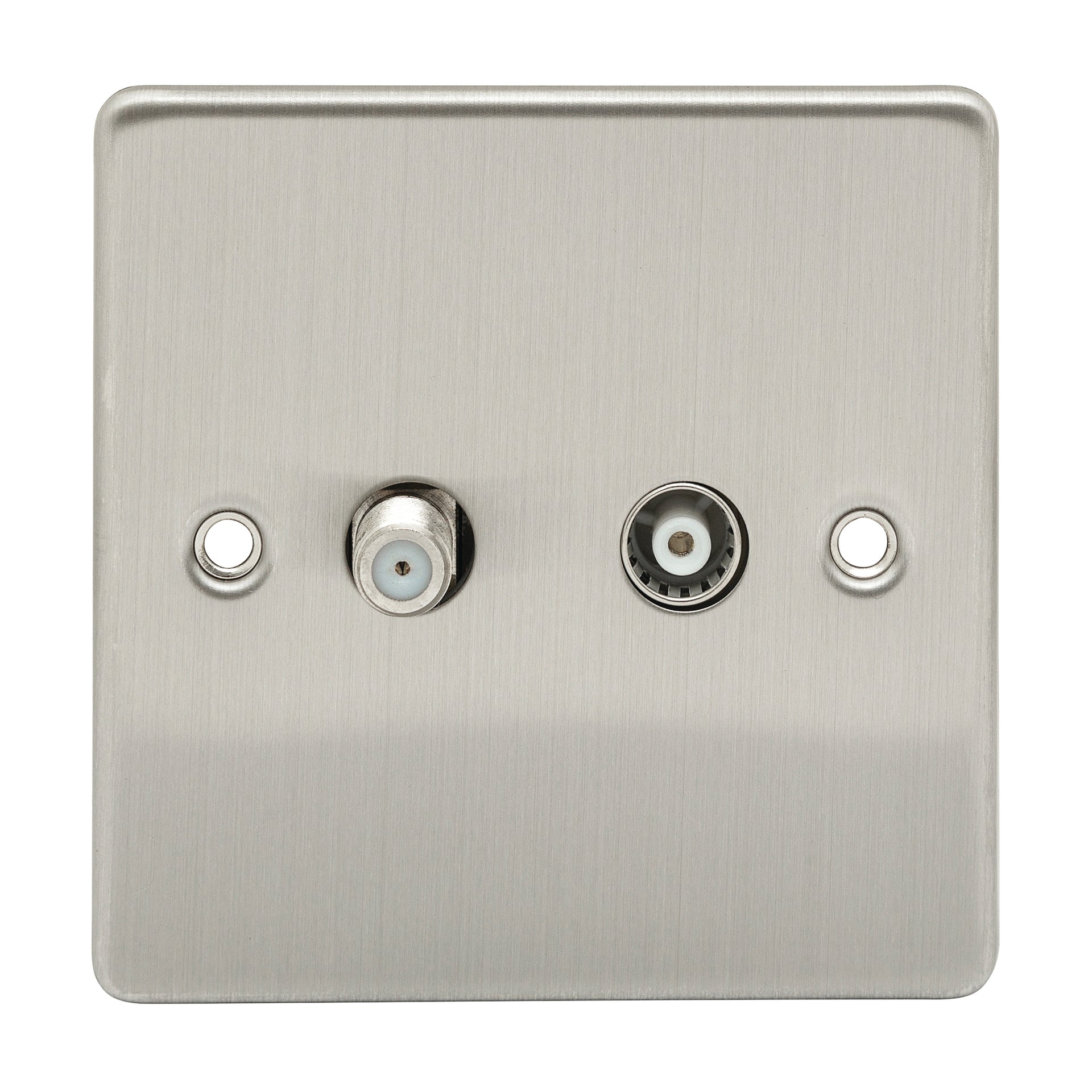 Niglon D-TV+SAT-BCG 2 Gang TV / SAT Outlet Brushed Chrome Grey Insert