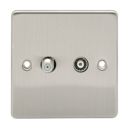 Niglon D-TV+SAT-BCG 2 Gang TV / SAT Outlet Brushed Chrome Grey Insert