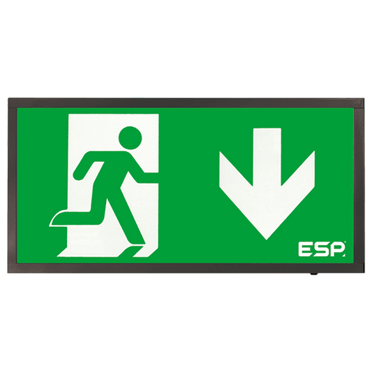 ESP D120DBK Duceri 3W LED Maintained Emergency Exit Sign with Down Legend 5500K IP20 Black