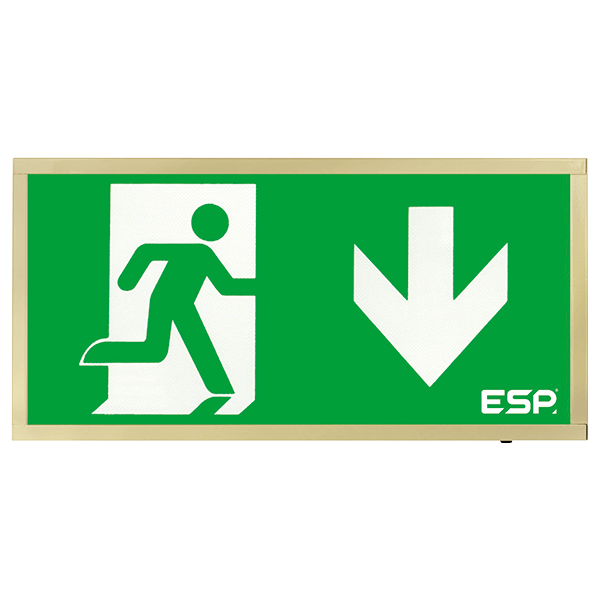 ESP D120DBR Duceri 3W LED Maintained Emergency Exit Sign with Down Legend 5500K IP20 Brass