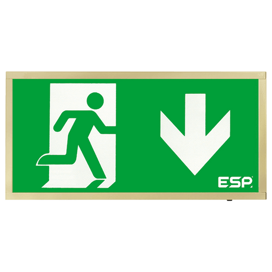 ESP D120DBR Duceri 3W LED Maintained Emergency Exit Sign with Down Legend 5500K IP20 Brass