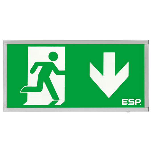 ESP D120DCH Duceri 3W LED Maintained Emergency Exit Sign with Down Legend 5500K IP20 Chrome