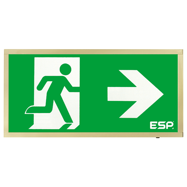 ESP D120RBR Duceri 3W LED Maintained Emergency Exit Sign with Right Legend 5500K IP20 Brass