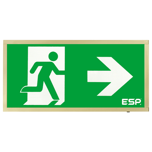 ESP D120RBR Duceri 3W LED Maintained Emergency Exit Sign with Right Legend 5500K IP20 Brass