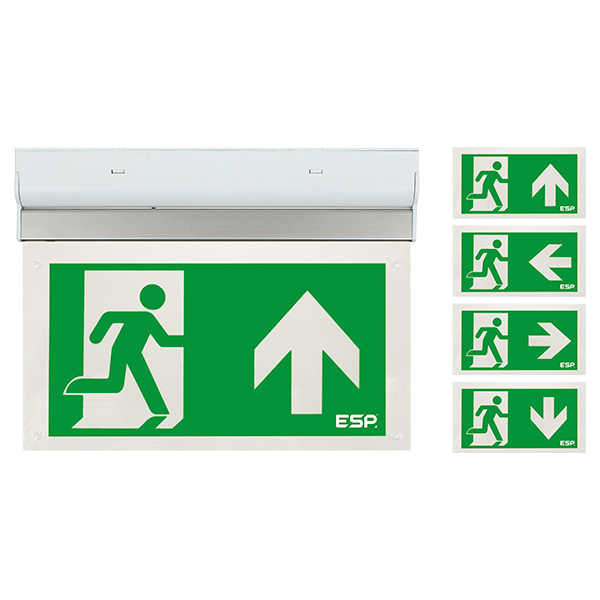 ESP D130AWH Duceri 3W LED Maintained Emergency Exit Sign with All Legends 5500K IP20 White