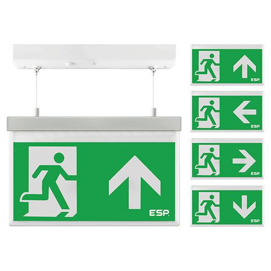 ESP D330AWH Duceri 3W LED Maintained Emergency Hanging Exit Sign with All Legends 5500K IP20 White