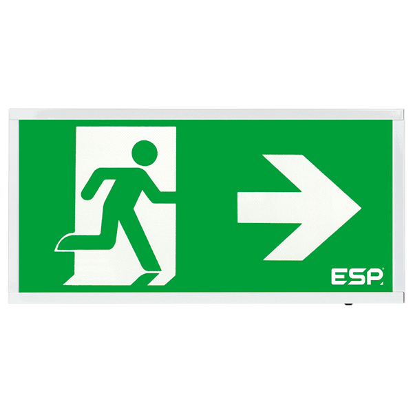 ESP D520RWH Duceri 4W LED Maintained Self-Test Emergency Exit Sign with Right Legend 5500K IP20 White