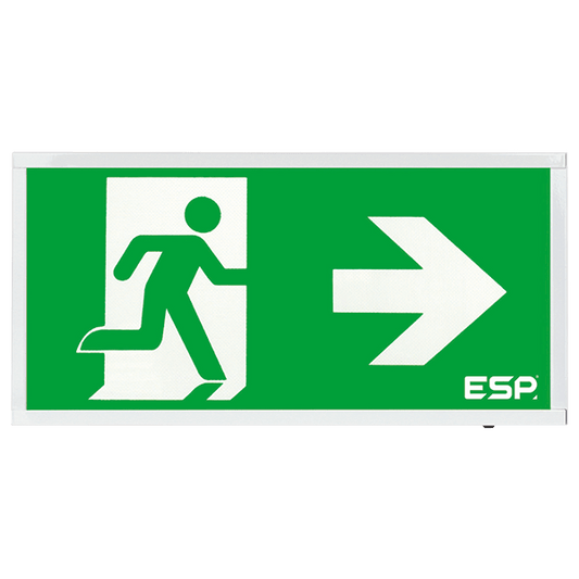 ESP D520RWH Duceri 4W LED Maintained Self-Test Emergency Exit Sign with Right Legend 5500K IP20 White