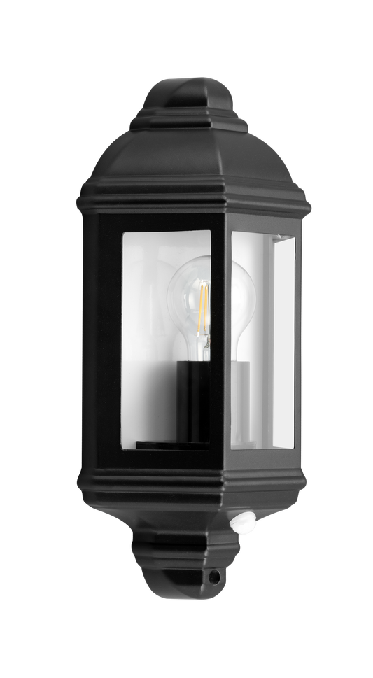 Kosnic DAL-BLK/S Dalby E27 Half Lantern with Sensor IP44 Black