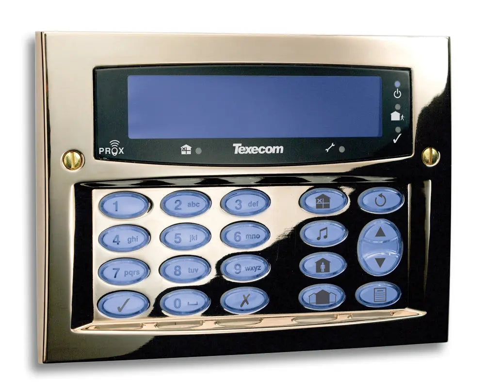 Texecom DBD-0122 Premier Elite FMK Flush Mount LCD Keypad Polished Brass