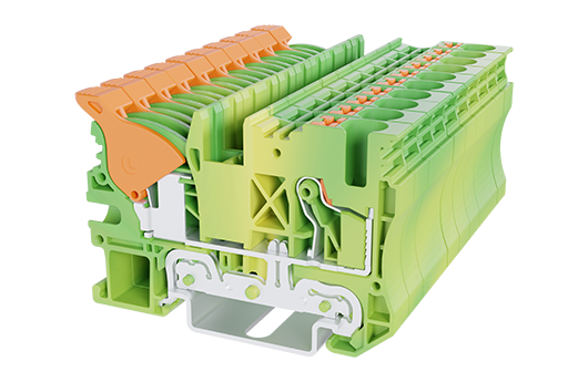 Switchtec DPH6-DP-PE Dinkle 6mm Single Lever / Push In Din Rail Terminal Green / Yellow