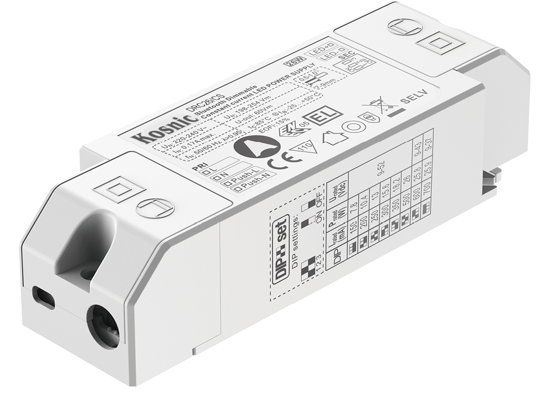 Kosnic DRC26/CSB Casambi 26W 9-52VDC Bluetooth and Push Button Dimmable Driver White