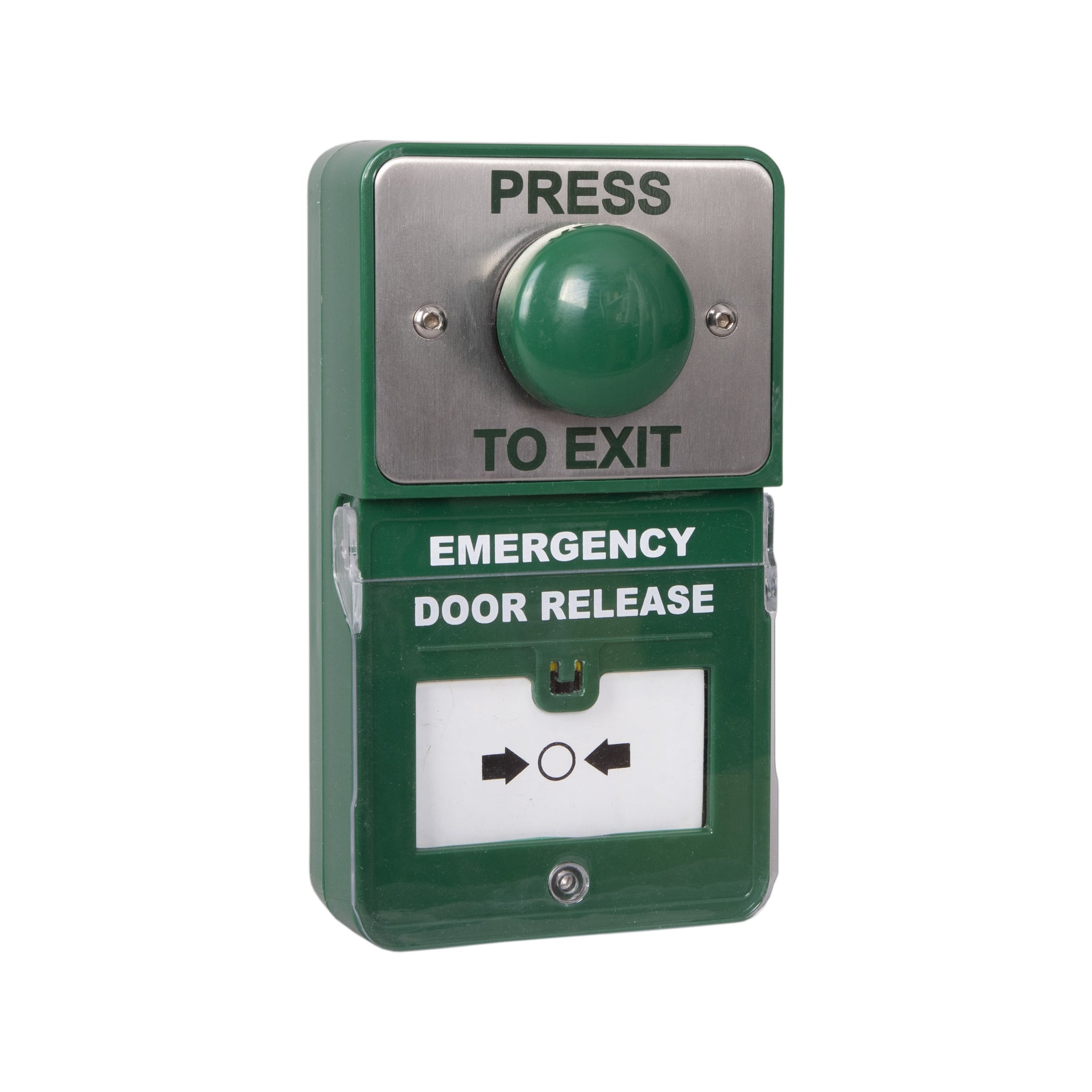 RGL DU-GB/PTE Green Dome 'Press To Exit' + Emergency Door Release Dual Unit Stainless Steel