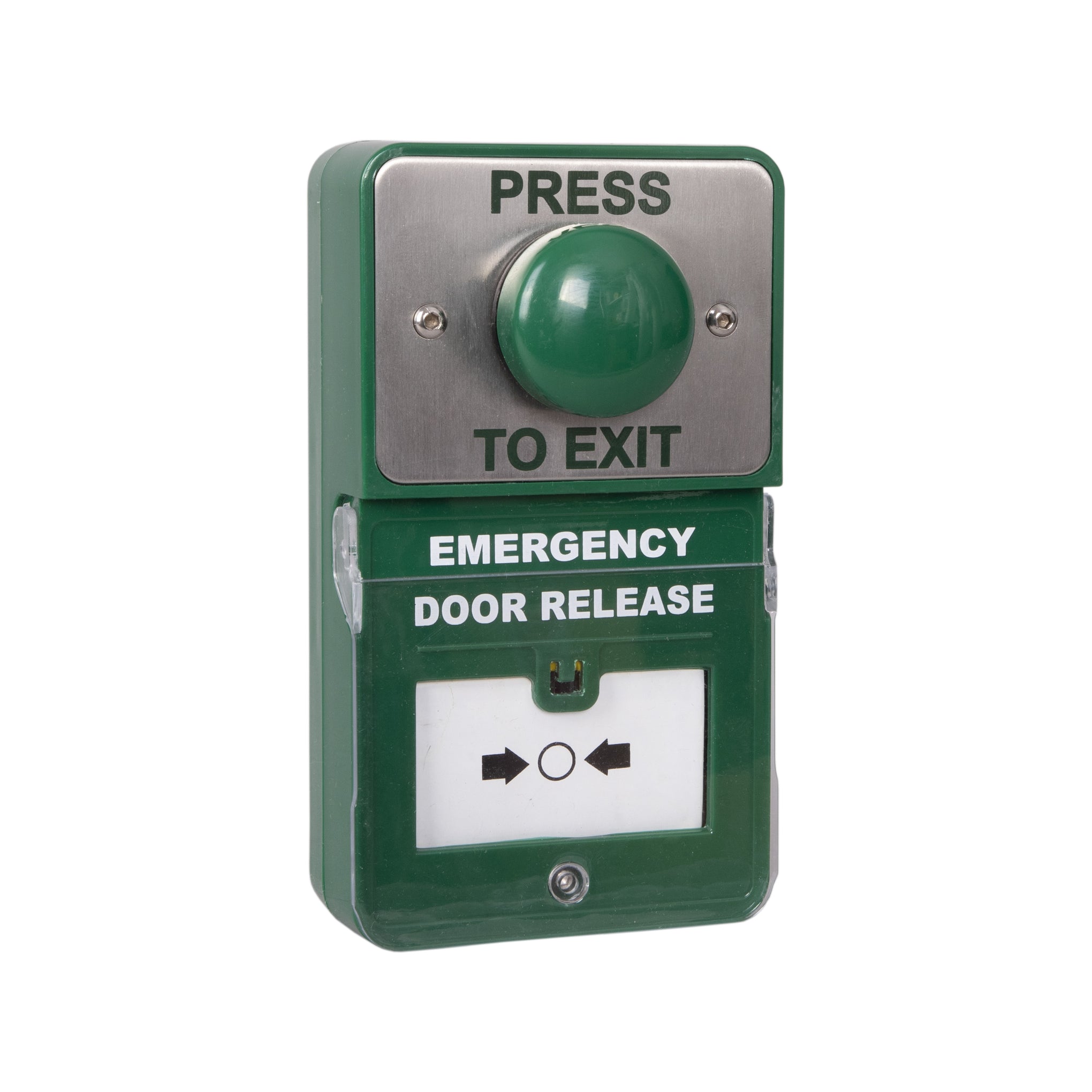 RGL DU-GB/PTE Green Dome 'Press To Exit' + Emergency Door Release Dual Unit Stainless Steel