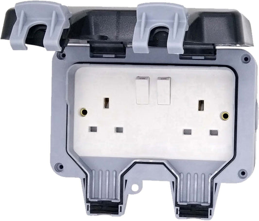 Deligo DWPS2 2 Gang 13A DP Switched Socket IP66 Grey
