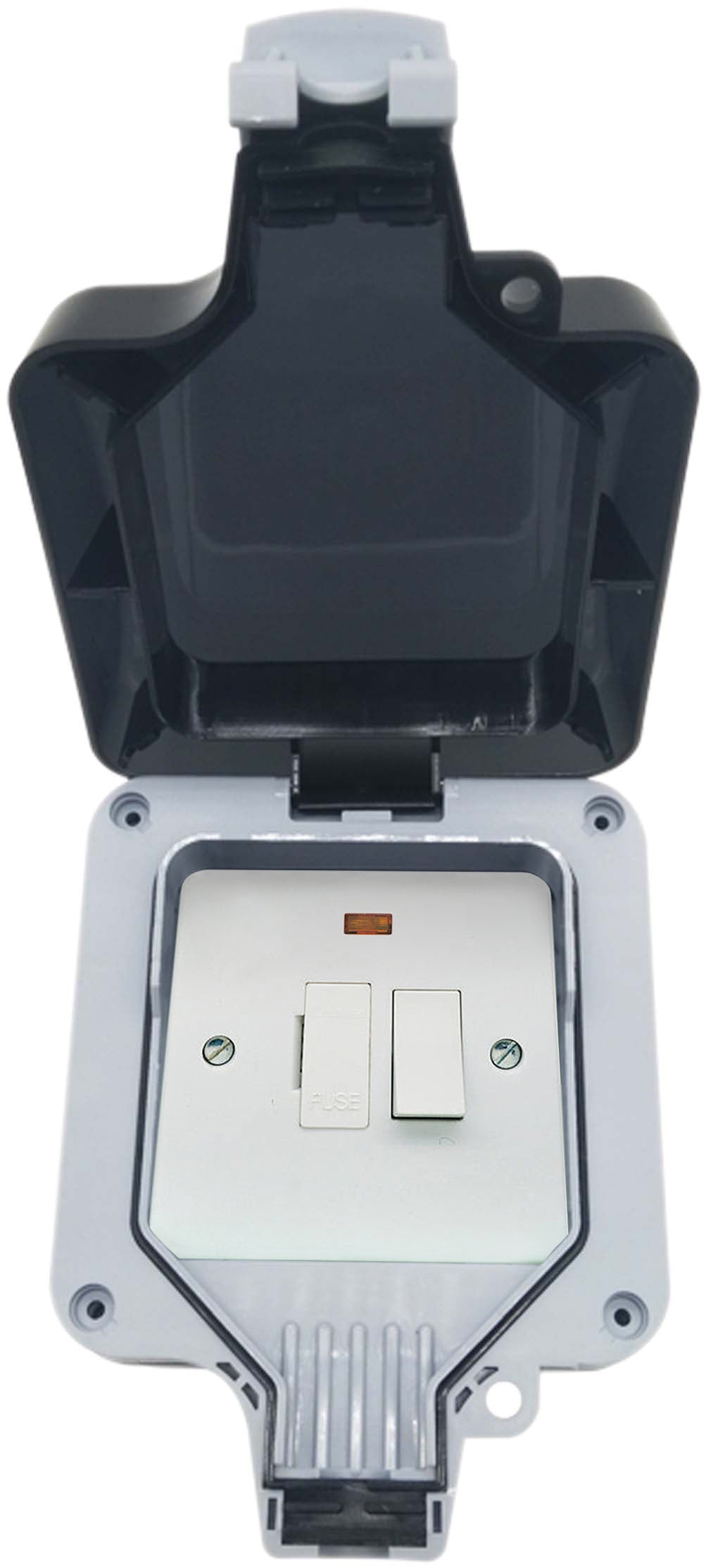 Deligo DWPSS 1 Gang 13A Switched Spur with Neon IP66 Grey