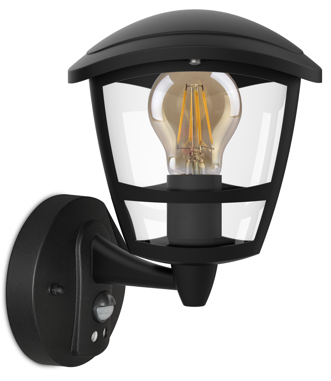 Kosnic DAIB-BLK/S Daintree E27 Curved Top Wall Lantern with Sensor IP44 Black